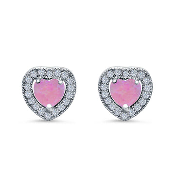 Halo Heart Engagement Lab Created Pink Opal Earrings 925 Sterling Silver